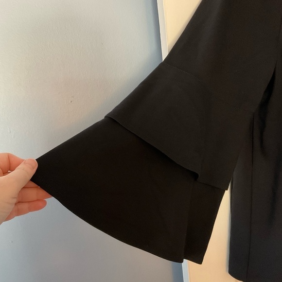 J. Jill Ponte Knit Top Black Flare Sleeve Gathered Neck XL Capsule Minimalist - Picture 2 of 8